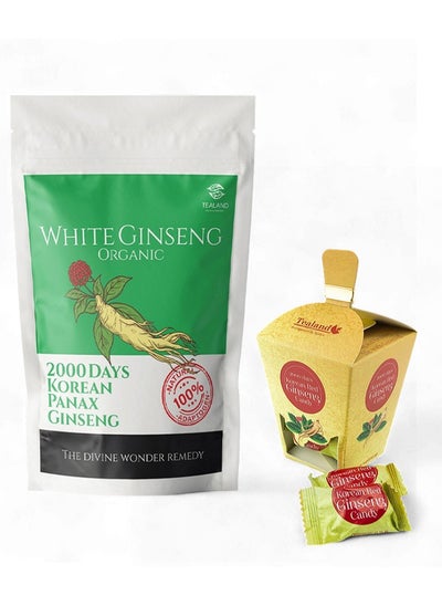 Buy White Ginseng Organic Tea 2000 Days Korean Panax Ginseng 100g with 10pcs of Candy in UAE