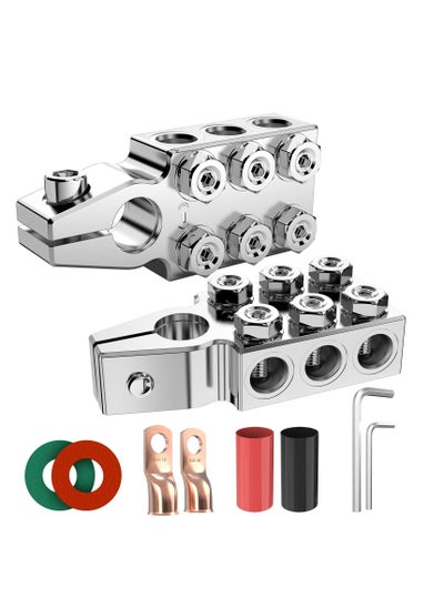 Buy Battery Terminal Connectors, 12-Way Clamps 8AWG up to 4/0(XL) AWG Gauge, Positive and Negative (+/-)(1 Pair) for SAE/DIN/EN Tapered Top Post in Saudi Arabia