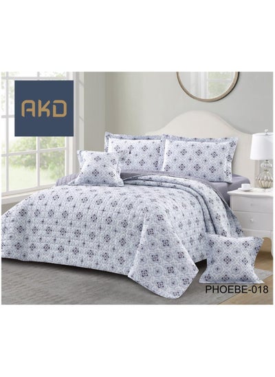 Buy Floral two-tone quilt set, compressed bedspread, consisting of 6 pieces, polyester quilt, size 220 x 240 cm. in Saudi Arabia