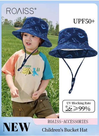 اشتري Children's Bucket Hat, UPF 50+ Anti-UV Sun Hat with Printed Decoration Summer Kids Beach Hats Wide Brim Outdoor Play Hat for Boys Girls في الامارات