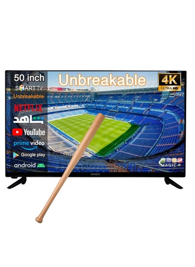 Buy 50 Inch Frameless Break-Resistant 4K Ultra HD SMART LED TV with Built-in DVB-T2/S2 Receiver, Android 13, WiFi, Multilanguage OSD, Includes A Wall Mount - MG50V030USBT2-13 Magic World in UAE