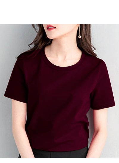 Buy Selecta Now Womens T Shirt Plain 100% Combed Cotton Comfortable Soft & Breathable Wine T Shirt Tank Top & Tees in UAE