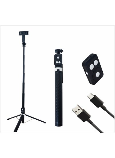 اشتري COOPIC T12(Black) 175cm Versatile Selfie Stick tripod with 360° Rotation mobile holder and rechargeable Bluetooth system Capture Smooth, Steady Shots in Any Situation في الامارات