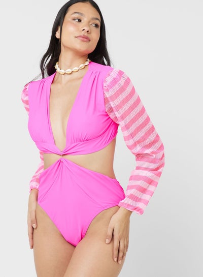 Buy Long Sleeve Swimsuit With Cutout Detail in Saudi Arabia