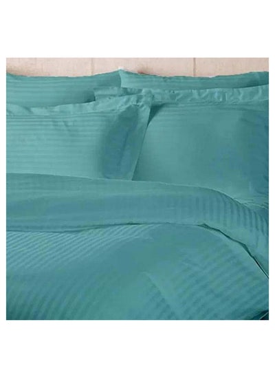 Buy HOTEL COLLECTION Stripe Double Teal Blue Duvet Cover set with 2 Pillow Case 220x240 cm in UAE