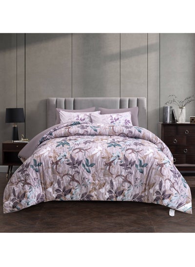 Buy Comforter Set 6-Pcs King Size Printed Reversible Double Bed Fit 260x 240 CM All Season Comforter With (350 GSM) Down Alternative Filling,  Quil Grey in Saudi Arabia