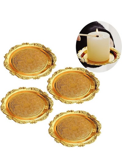 Buy 4 PCS Gold Tealight Holders, Decorative Candle Plates Iron Votive Displays Home Coffee Table Accents Elegant Centerpieces Stylish Table Decor 4.0" Candle Accessories for Dining, Living Room, Gifts in Saudi Arabia