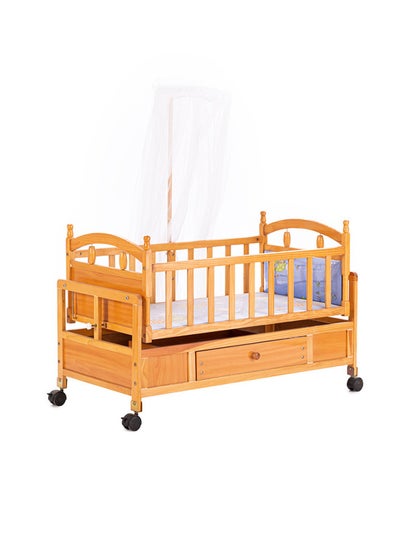 Buy Multifunctional Baby Cradles Natural Wood Newborn Rocking Cradle With Drawer And Wheels in Saudi Arabia