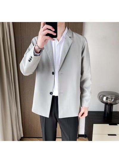 Buy 1 x 5 pcs Mens Casual Blazer 2022 Autumn Trendy British Jacket Light gray in Saudi Arabia