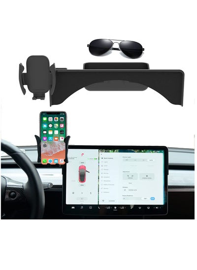 Buy Phone Holder for Tesla Model 3 / Model Y, Cell Phone Mount Upgrade Silicone Silence Screen Phone Cradle Kits with Silicone Sunglasses Organizer in UAE