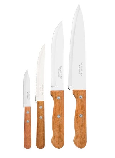 Buy Tramontina Dynamic 4 Pieces Knife Set with Stainless Steel Blade and Natural Wooden Handle in UAE