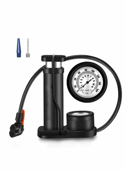 اشتري Bike Pump, Mini Portable Bicycle Foot Pump with Pressure Gauge,Bike Tire Air Gas Ball Needle for All Bike,Fits Presta & Schrader Valve في الامارات