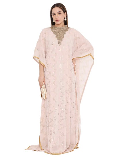 Buy ELEGANT GOLD STONE HAND BEADING STYLISH SHINY CHIFFON ARABIC KAFTAN JALABIYA DRESS in Saudi Arabia