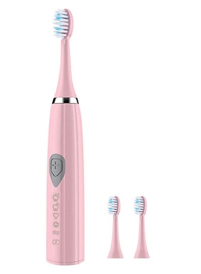 Buy Electric Toothbrush Sonic Rechargeable Portable Travel Toothbrush Battery Operated with 2x Replacement Brush Heads Pink in UAE