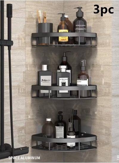 اشتري 3-Pieces Bathroom Shelf Shower Shampoo Soap Organizer Wall Mounts Storage Rack Black 28x21x5 Centimeter في الامارات