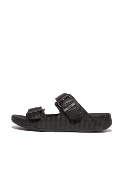 اشتري 049-777 Fitflop Men Gogh Moc Mens Buckle Weave-Embossed Leather Slides HA8-001 Black في الامارات