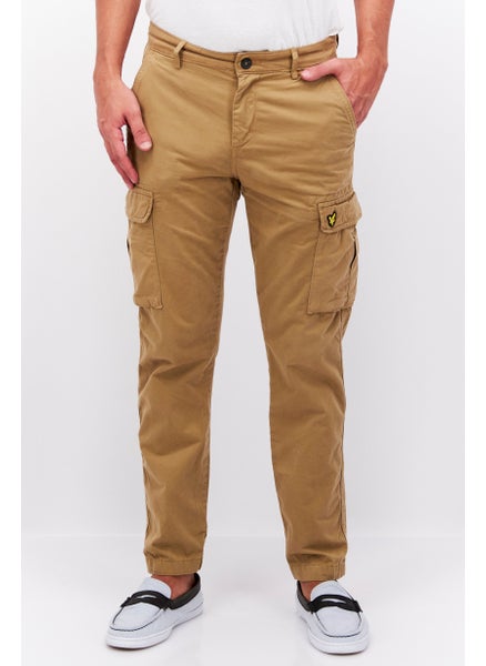 Buy Men Regular Fit Embroidered Logo Cargo Pants, Brown in UAE