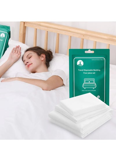 Buy Disposable Bed Sheets Travel for Hotel Bedding Cover Portable Sheet with 1Quilt Cover, 1 and 2 Pillowcase Business Trip Spa Hotel(4PCS a Set ) in UAE