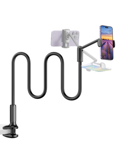 اشتري Gooseneck Phone Holder For Bed 360 Rotate Support One Hand Adjustable Cell Phone Holder Flexible Long Arm Headboard Clip Clamp Cell Phone Stand Compatible With All 4.7 To 7 Inch Devices Black في السعودية