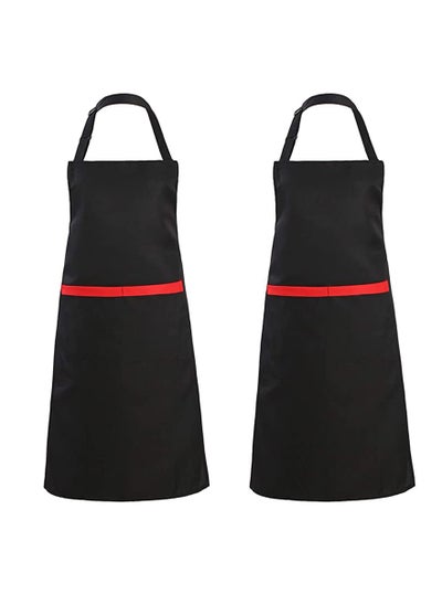 اشتري 2 Pack Adjustable Bib Apron with 2 Pockets Waterdrop Resistant Cooking Kitchen Aprons for Women Men Chef Couple BBQ Painting في الامارات