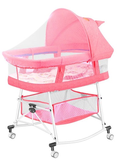 اشتري 3-in-1 Portable Baby Sleeper Rocking Cradle Bed, Baby Sleeper Crib with Storage Basket ,Easy Carry Bassinet with Breathable Net Mattress Pink في الامارات