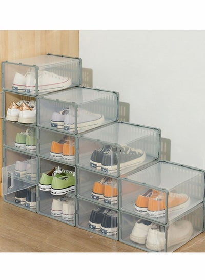 Buy 6 Packs Shoe Organizer Storage Boxes Clear Plastic Stackable Shoe Storage Bins with Drawers Lids in UAE