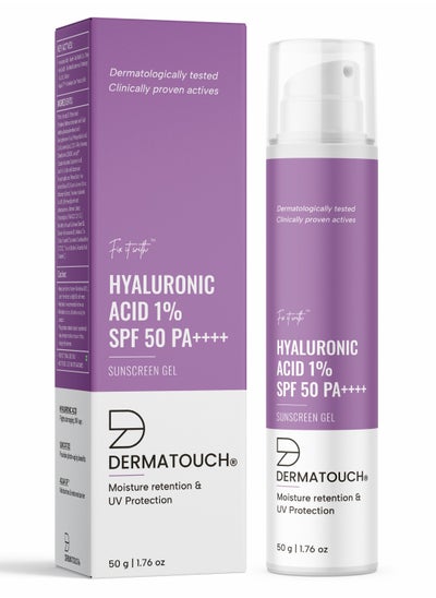 Buy DERMATOUCH Hyaluronic Sunscreen Hydrating Ultra Light Aqua Gel With Spf 50 PA++++ For Broad Spectrum, UV A, UV B & Blue Light Protection For Oily Skin - 50G in UAE