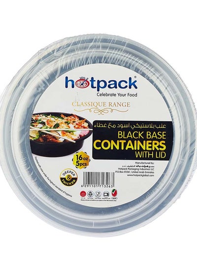 اشتري Hotpack Disposable Microwaveable Round Black Base Container with Clear Lid 16 ounce 5-Pieces في الامارات