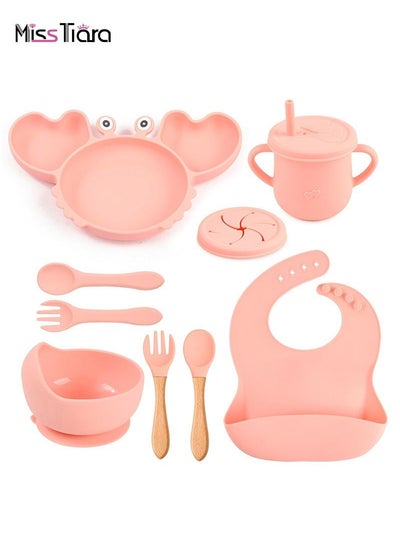 Buy Baby Feeding Set,Silicone Baby Tableware Set Toddler Divider Plate & Bowl with Suction, BPA Free Baby Tableware Set with Adjustable Soft Silicone Bib & Utensils in UAE