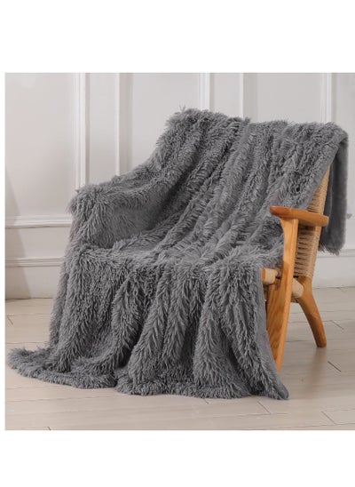 اشتري Decorative Extra Soft Faux Fur Throw Blanket 50" x 63", Solid Lightweight Fuzzy Reversible Long Hair Shaggy Blanket, Fluffy Cozy Plush Mink Fleece Comfy Microfiber Blanket for Couch Sofa Bed, Grey في السعودية