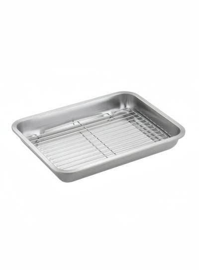 اشتري Stainless Steel Oil Rack Tray With Net Filter Oil Drain Basin Cooked Food Tray Barbecue Tray - 59.5*39.5*4.9CM في السعودية