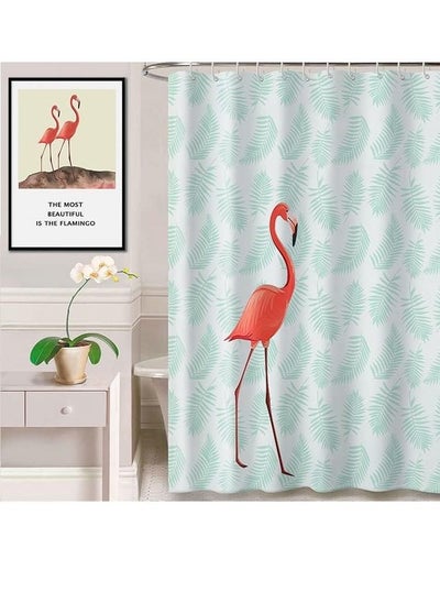 اشتري Shower Curtain Flamingo - Green Leaf Nordic Design Waterproof Fabric Mildew-proof No Smell with 12 Plastic Hooks (180x180cm) Green في الامارات