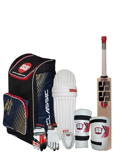 Buy SS Junior Kashmir Willow Cricket Kit 7 Pc Set With Accessories Youth Size 6 Bag Bat And Guards in UAE