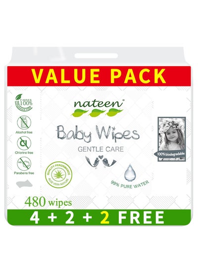 Buy Baby Wipes,80s x 6 Packs(480 wipes),20pcs Wipes Free,Pure Water Wipes for Baby,Multi Purpose Cleaning Baby Wet Wipes With Aloe Vera Extract for Sensitive Skin in UAE