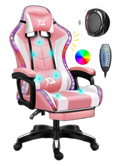 Buy Gaming Chair LED Light Racing Chair Ergonomic Office Massage Chair Lumbar Support and Adjustable Back Bench Bluetooth Speaker in UAE