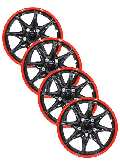 Buy Pack of 4 EM-3099 Taiwan Wheel Cover | 14" Inch | Black Red Universal Nested Style in UAE