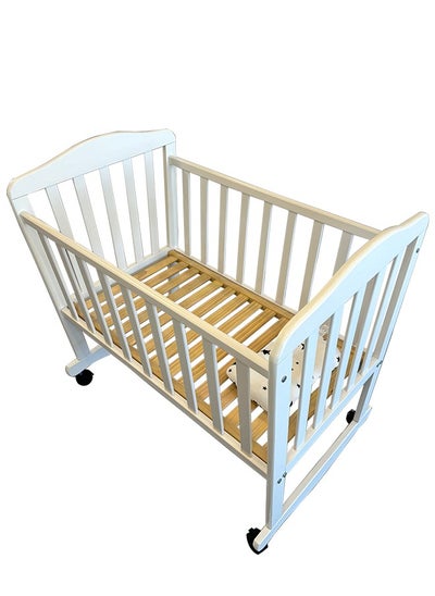 Buy Baby Wooden Crib, Infant Bed with Wheels, 90cm, White in Saudi Arabia