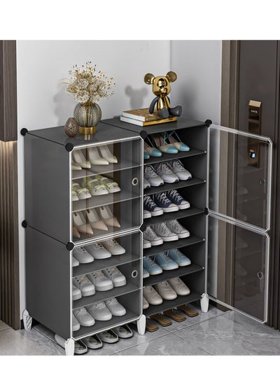 اشتري 6 Tier DIY Portable Shoes Wardrobe Storage Drawer Unit Multi Use Modular Organizer Plastic Closet Cabinet Shoe Racks with Doors for Home Bedroom Hallway Storage Cubes في السعودية