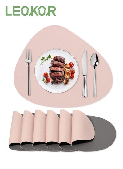 اشتري 6 Piece Waterproof Washable Table Mat Heat Resistant Non Slip Placemat Leather Placemat في السعودية