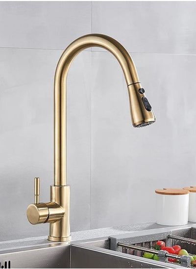 Buy Kitchen Faucets with Pull down Sprayer Single Handle Kitchen Faucet 360° Stainless Kitchen Sprayer with 2 Spraying Modes Gold in Saudi Arabia