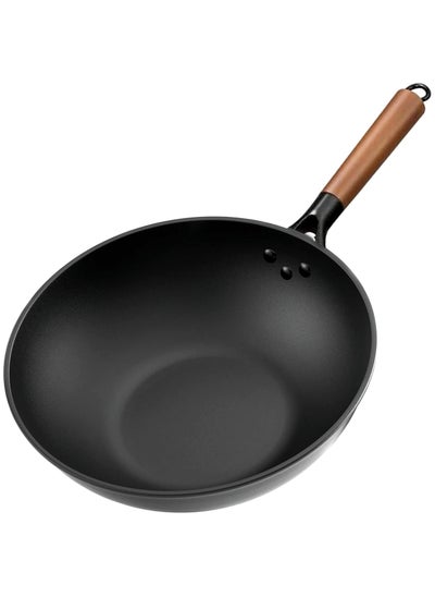 Buy Deep Carbon Steel Wok Pan 30cm- Frying Pan Nonstick, Cast Iron Skillets, Wok for Induction, Electric, Gas, Halogen All Stoves, Pre-Seasoned in Saudi Arabia