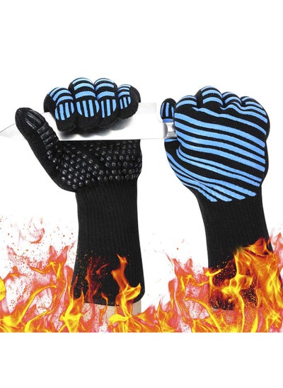 Buy Heat Resistant Gloves, 932℉ Extreme Heat Resistant BBQ Gloves, Kitchen Oven Mitts - Oven Gloves with Cut Resistant, Silicone Non-Slip Insulated Hot Glove for Grilling, Cooking, Baking, Welding (1 Pair in UAE