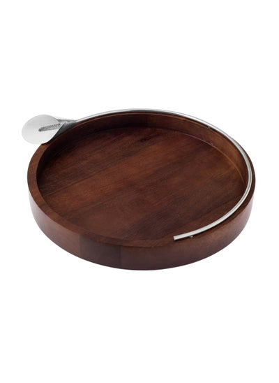 Buy Round Serving Tray And Plate Of Beech Wood With Rose Gold-Tone Metal Decor in Saudi Arabia