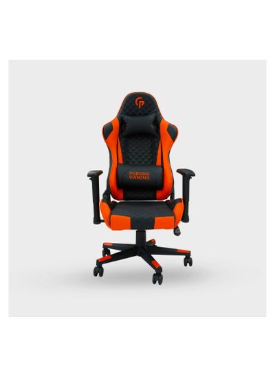 Buy Professional Gaming Chair by Porodo Gaming, Adjustable Backrest & Armrest with cushion, Ergonomic High Back PU Leather Racing Style Game Chair, Class 3 Gas Lift - Black/Orange in UAE