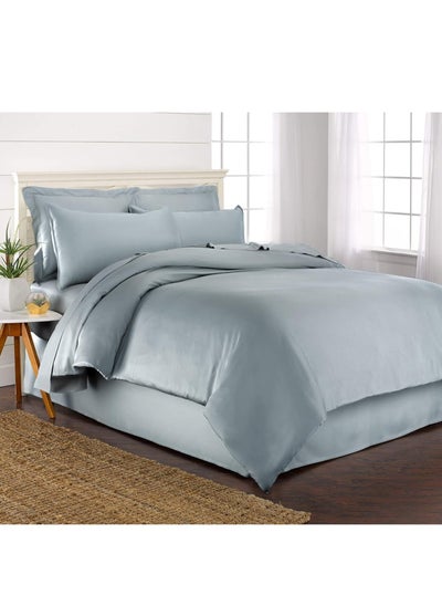 Buy Bamboo Duvet Cover Super King Size 260x220 cm With Button Closing and Corner Ties 400TC Cool, Anti-Allergic, Soft and Silky – Sky Blue in UAE