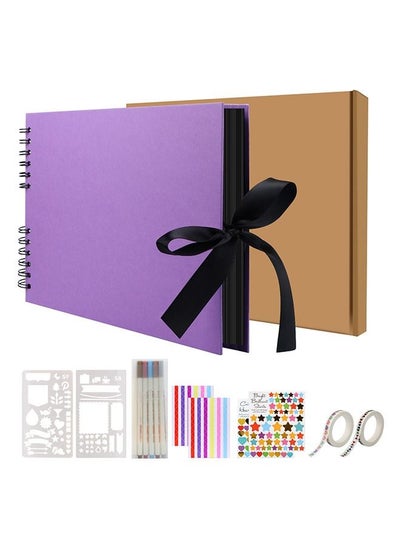 Buy Scrapbook Photo Album with Purple Page 12x8 Inch,White Cover (40 Sheets, 80 pages) With 6 Pcs Markers Paints Pens and 8 Pcs Stickers in UAE