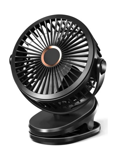 اشتري Clip Fan, 360° Rotation Portable Small Desk Fan, 4 Speed Quiet Personal Rechargeable Battery Operated USB Fan with Clip, Strong Wind Stroller Fan for Stroller, Camping, Office, Desk (Black) في الامارات