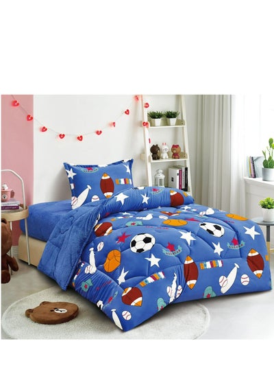 اشتري Comforter Set Soft Velvet Winter Bedspread lined With fur With Children's Drawings, 3 pieces, Single size في السعودية