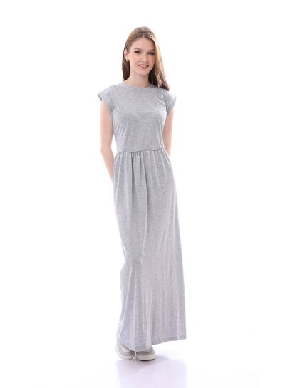Buy Cotton Heather Grey Cap Sleeves Dress With Elastic Waist in Egypt