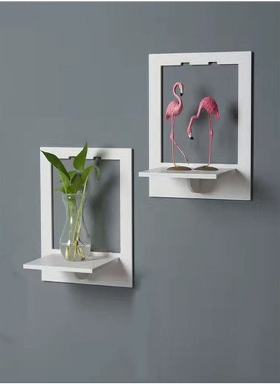 اشتري 2 Piece Wall Shelf Punch Free Bedside Display Stand Flower Pot Holder في الامارات